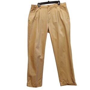 Nautica Mens 38Wx32L Tan cuffed Pleated trouser pants high rise Cotton Career